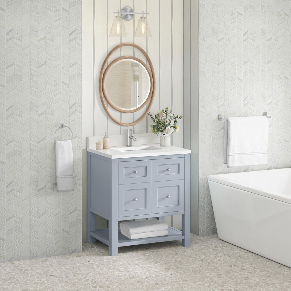 James Martin Vanities Breckenridge 30&quot; Single Bathroom Vanity in Serenity Blue with Single Hole 3 cm White Zeus Quartz Top and Rectangular Sink, , large