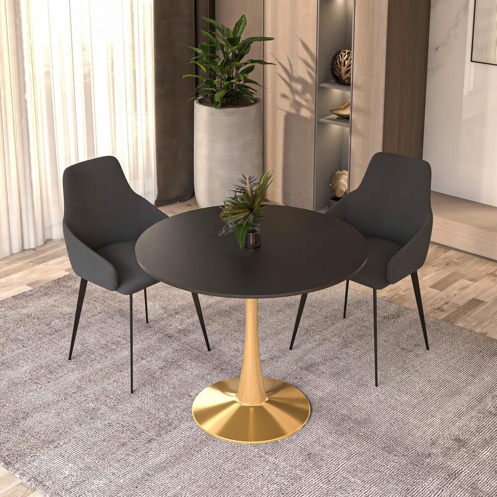 Leisuremod Leisuremod Bristol 31 round dining table Gold Base With Black Top, , large