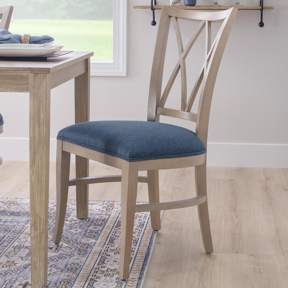 Linon Home Decor Andes Side Chair with Navy Cushion Seat in Natural, , large