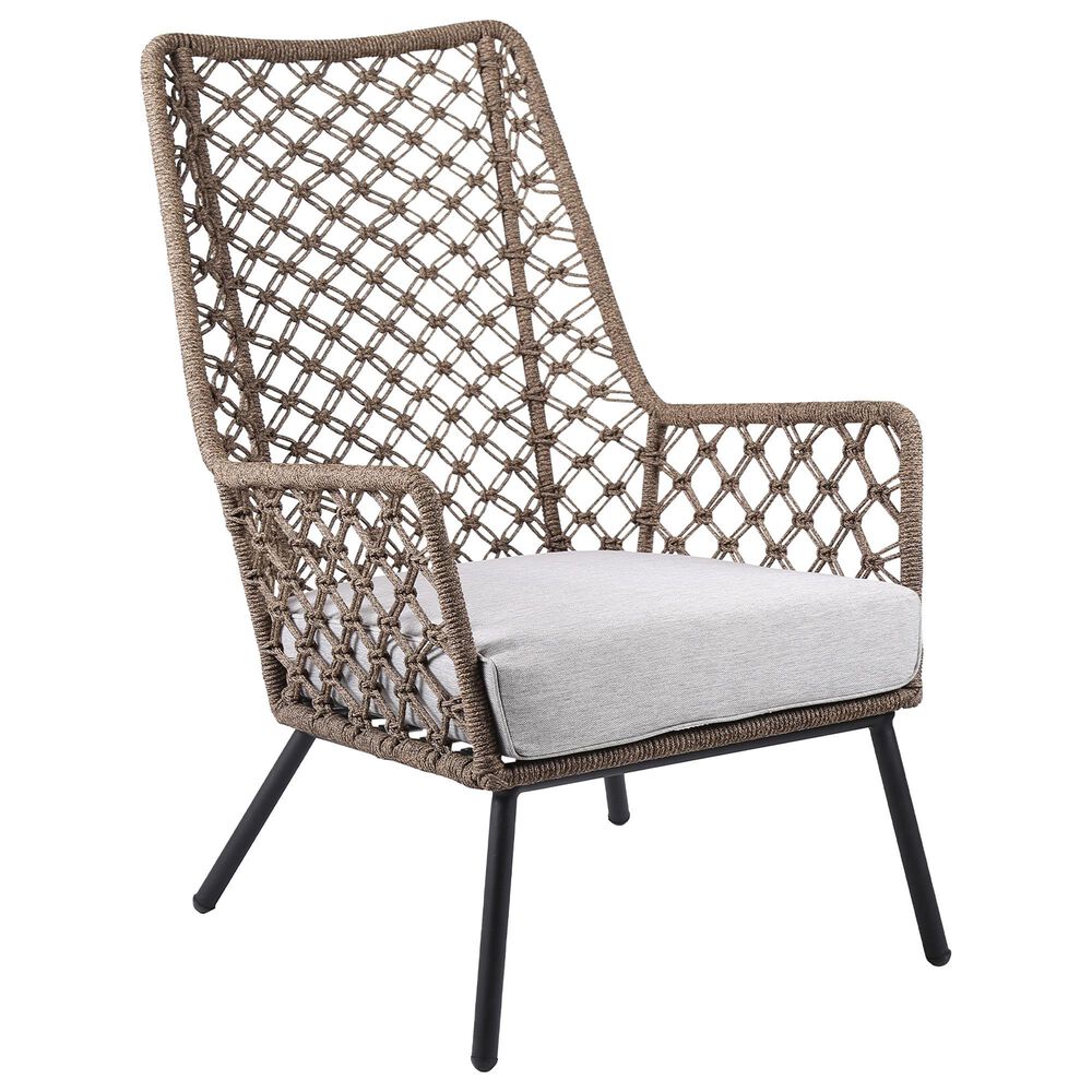 Hearth and Haven MarcoOutdoor Lounge Chair with Light Brown Truffle Rope in Gray, , large