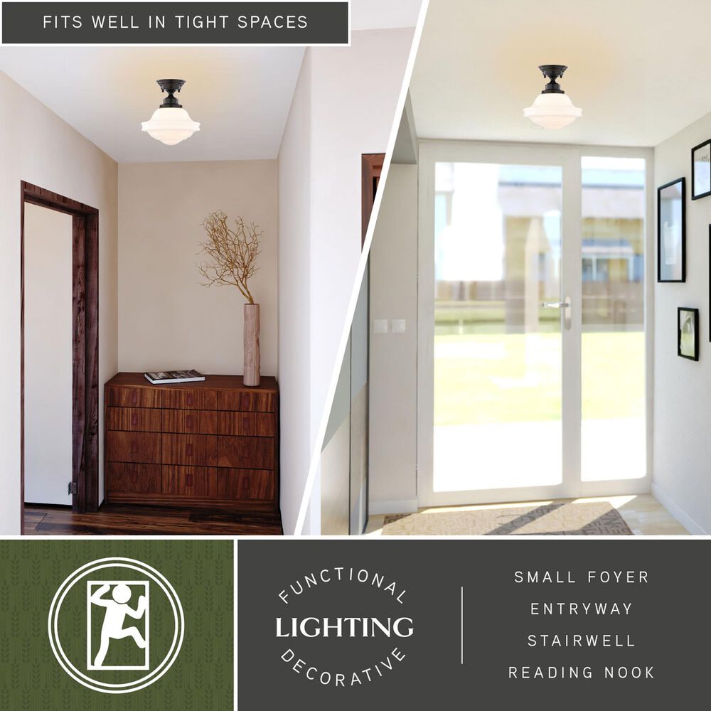 Vaxcel Huntley 10" 1-Light Semi Flush Mount with Milk Glass Shade in Oil Rubbed Bronze, , large