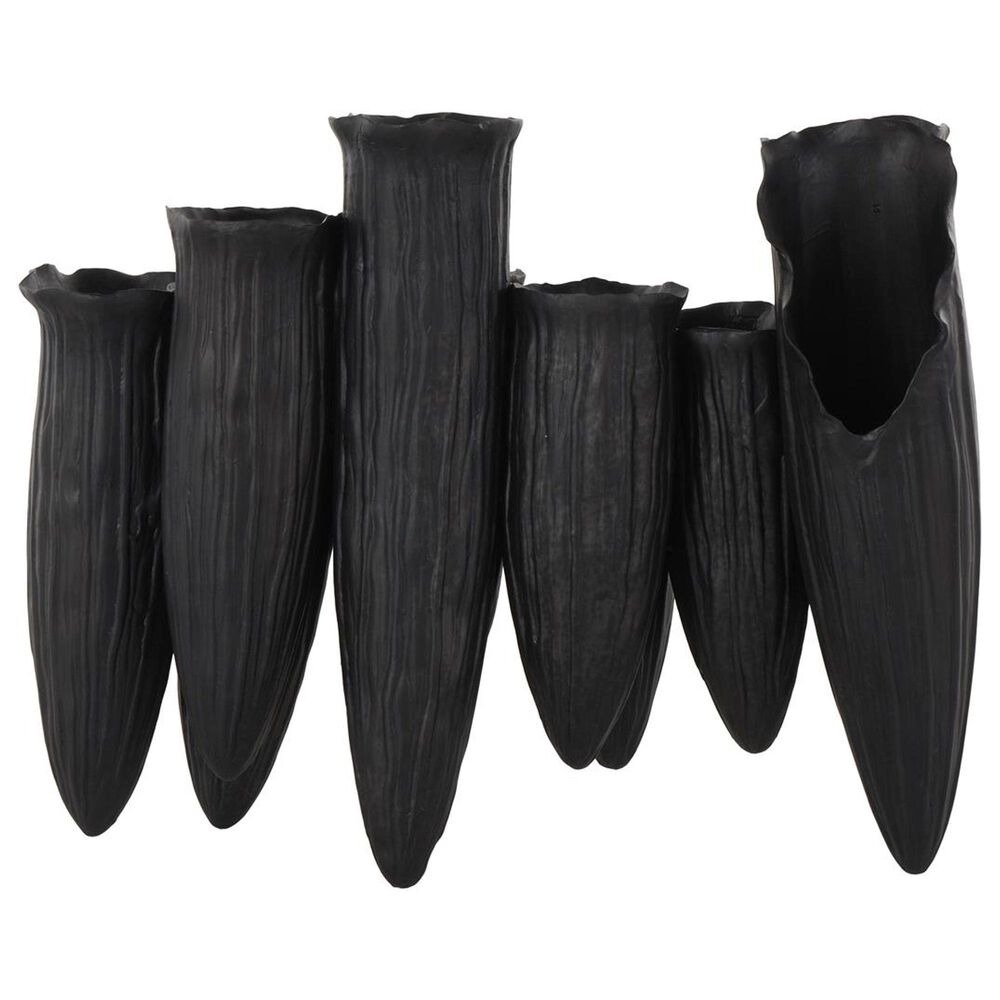 Maple and Jade Floral Inspired Abstract Decorative Vase with Linear Grooves and 10 Openings in Sleek Black, , large