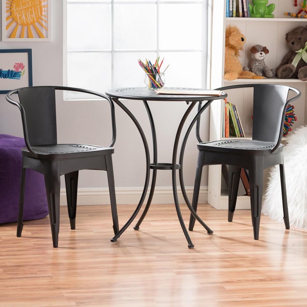 Hearth and Haven Lourdes 3-Piece Iron Bistro Set in Black, , large