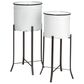 Creative Coop 2-Piece Round Metal Planter on Stand Set in White and Black, , large