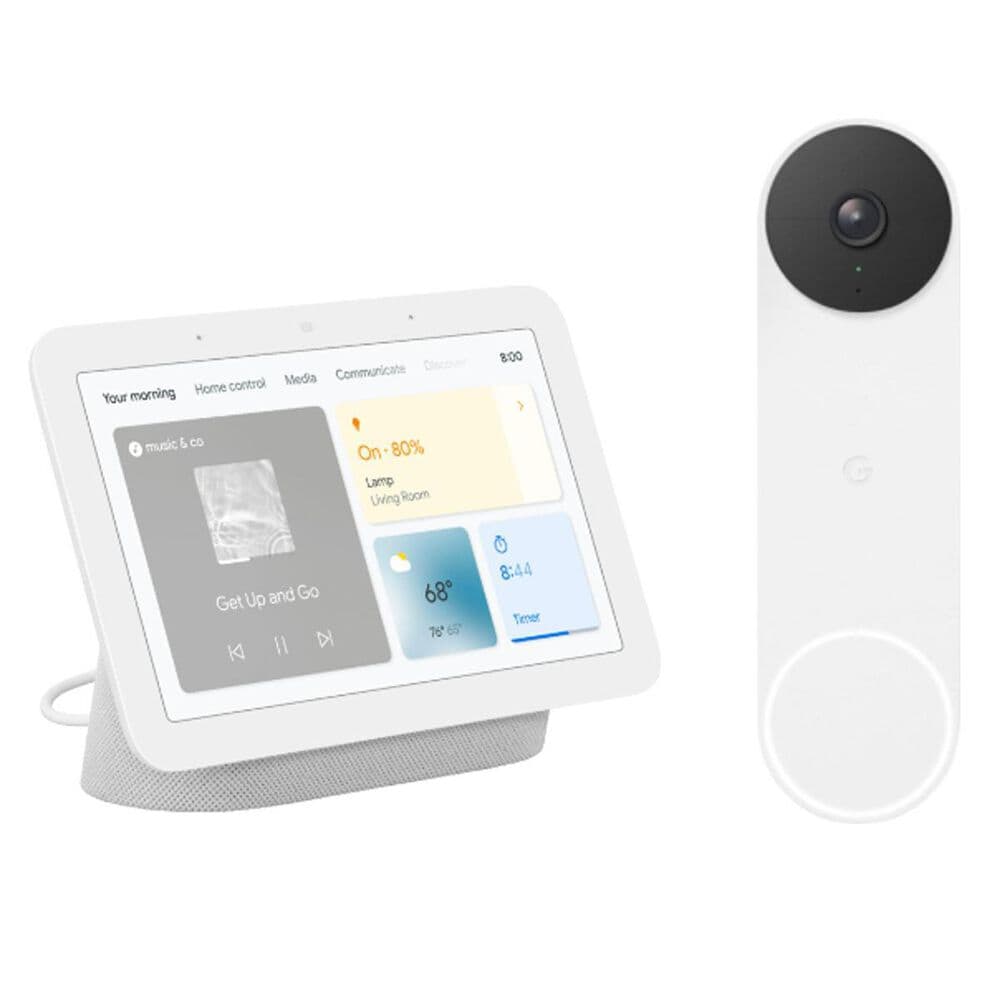 Google Nest Hub with Google Assistant - Chalk (2nd Generation) + Nest Doorbell Battery in Snow, , large
