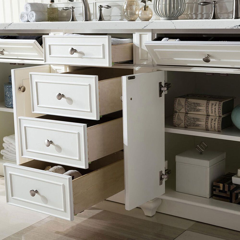 James Martin Vanities Bristol 72&quot; Double Bathroom Vanity in Bright White with 3 cm Carrara White Marble Top and Rectangular Sinks, , large