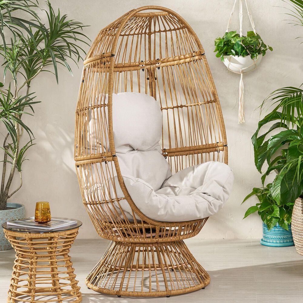 Hearth and Haven Reseda Outdoor Swivel Egg Chair in Beige, , large