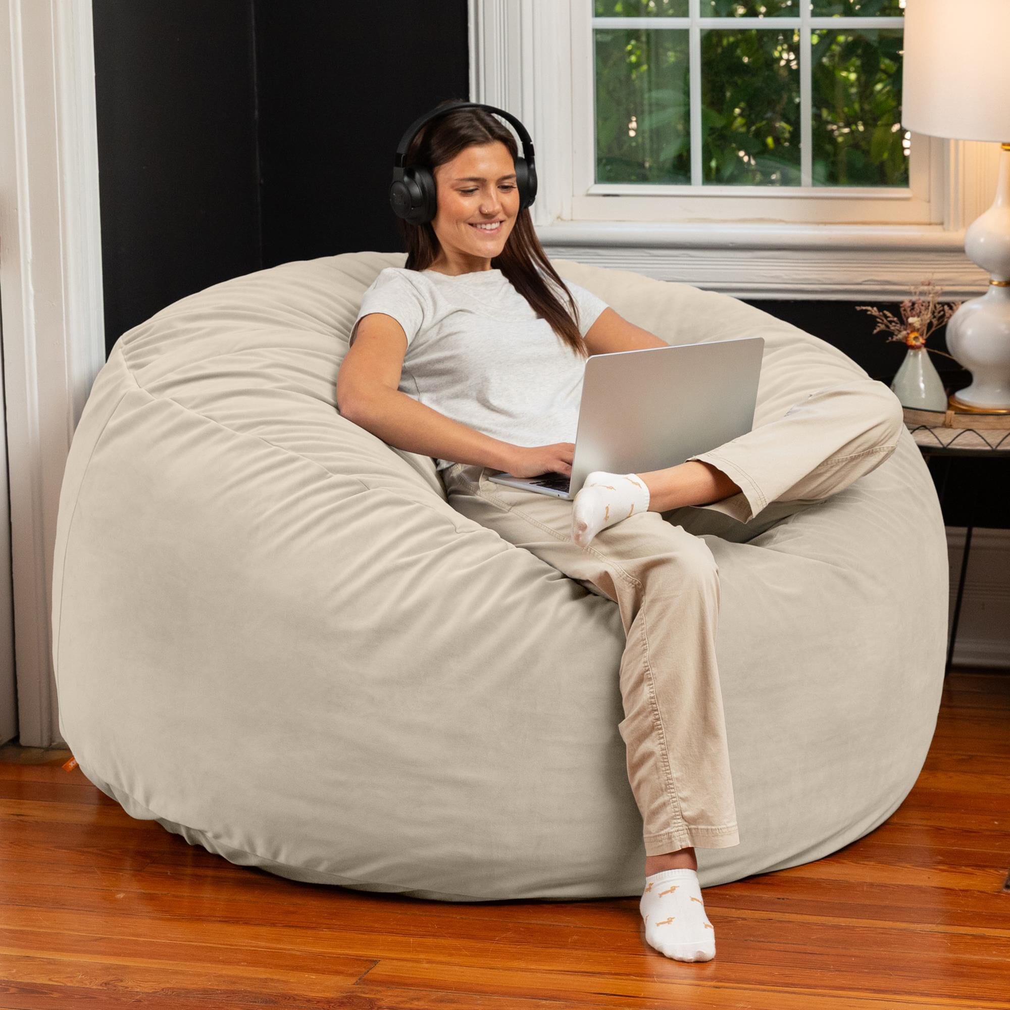 Jaxx Saxx 5' Large Round Bean Bag Chair in Ivory
