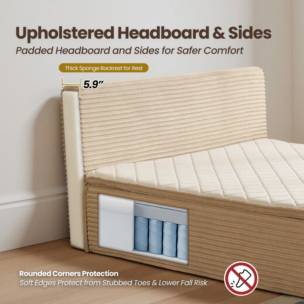 HOMLUX Plush Queen Mattress with Beige Headboard, , large