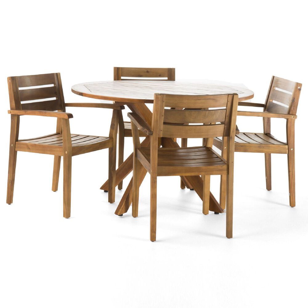 Noble House Stamford 5-Piece Patio Dining Set in Teak Brown, , large