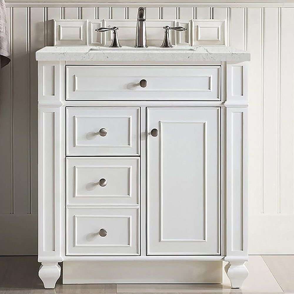 James Martin Vanities Bristol 30&quot; Single Bathroom Vanity in Bright White with 3 cm Eternal Jasmine Pearl Quartz Top and Rectangular Sink, , large