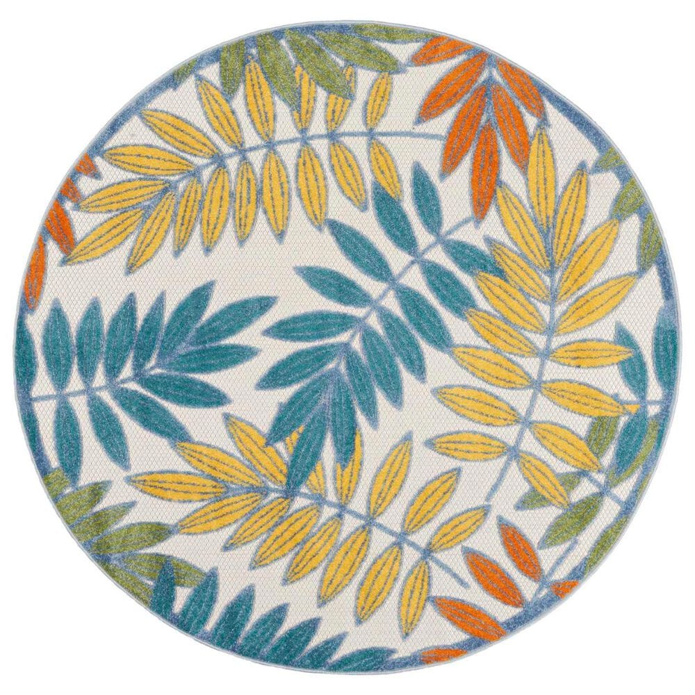 Nourison Aloha ALH18 7"10" Round Ivory and Multicolor Indoor/Outdoor Area Rug, , large