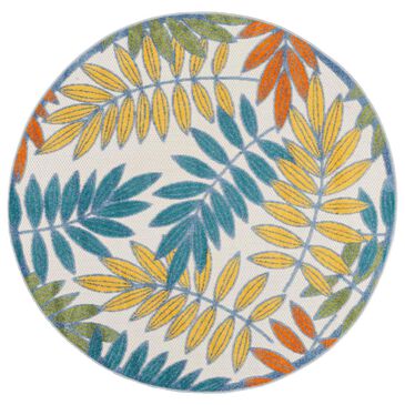 Nourison Aloha ALH18 7"10" Round Ivory and Multicolor Indoor/Outdoor Area Rug, , large