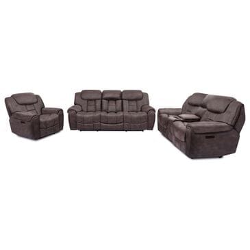Oxford Furniture 3-Piece Power Reclining Living Room Set in Cowboy Dark Brown, , large