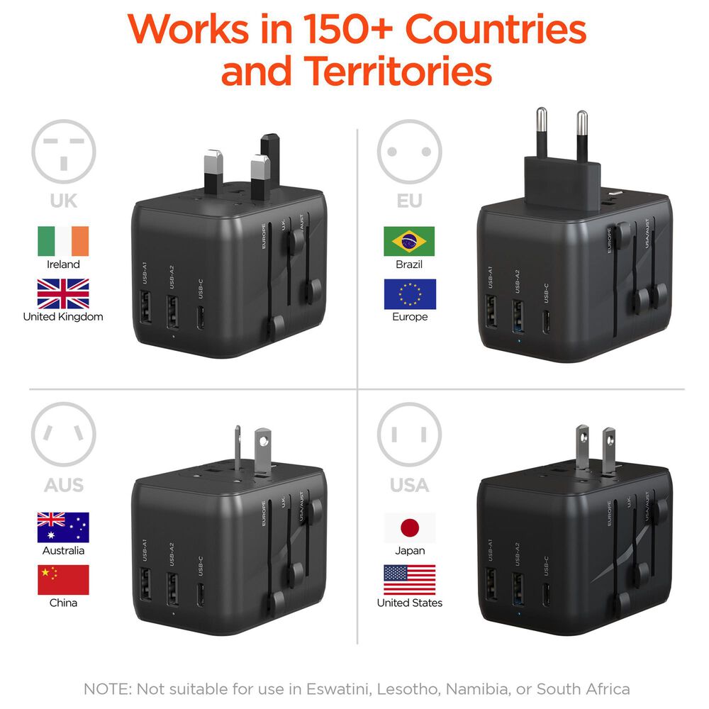 Hypercel WorldCharge Universal Travel Adapter with USB-C in Black, , large