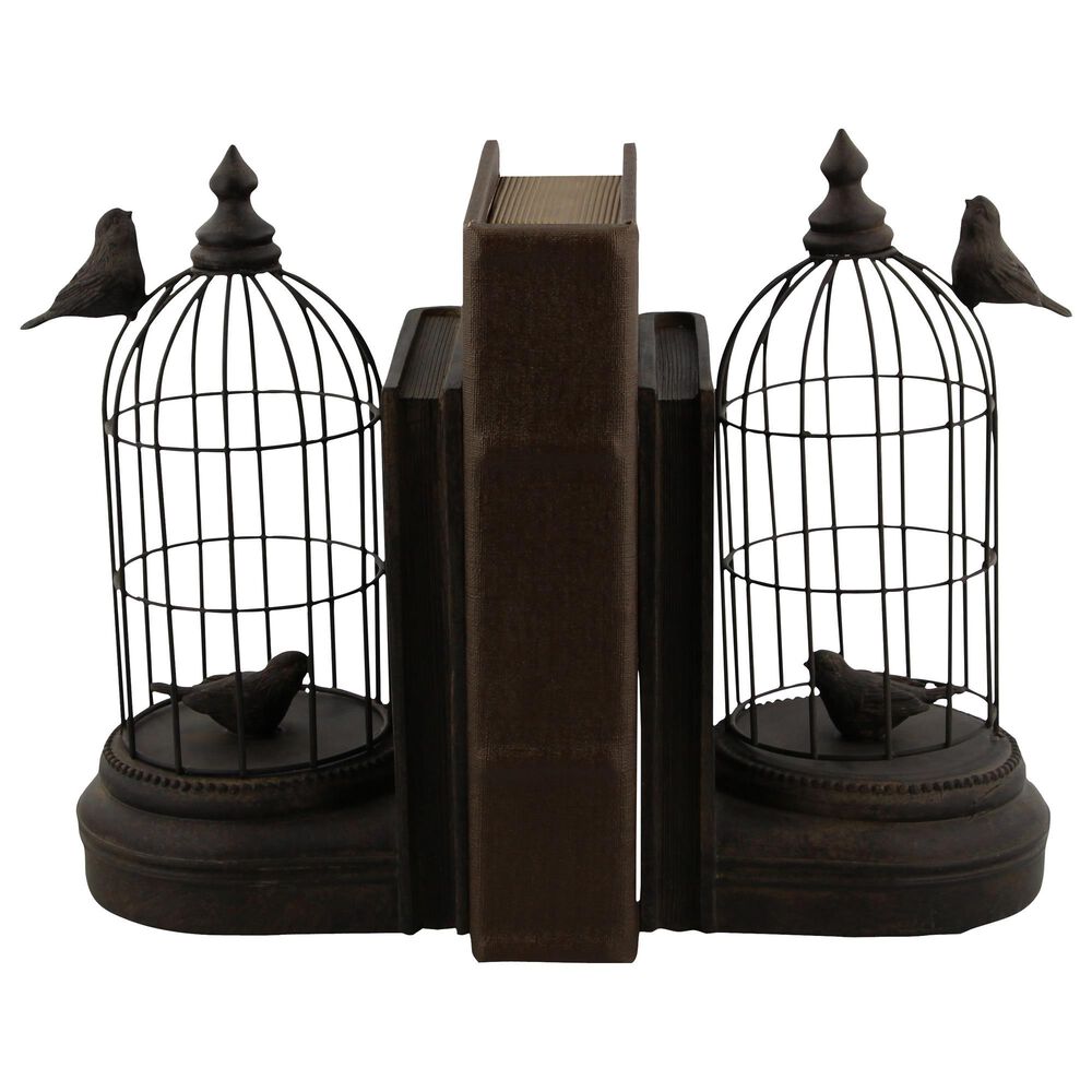 Maple and Jade Birdcage Bookends in Dark Brown &#40;Set of 2&#41;, , large