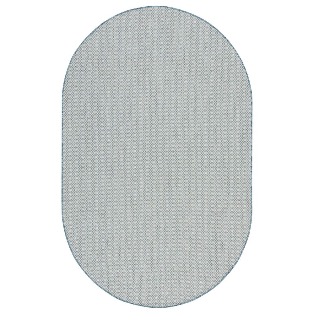 Nourison Courtyard Ivory and Aqua 5" x 8" Oval Indoor/Outdoor Area Rug, , large