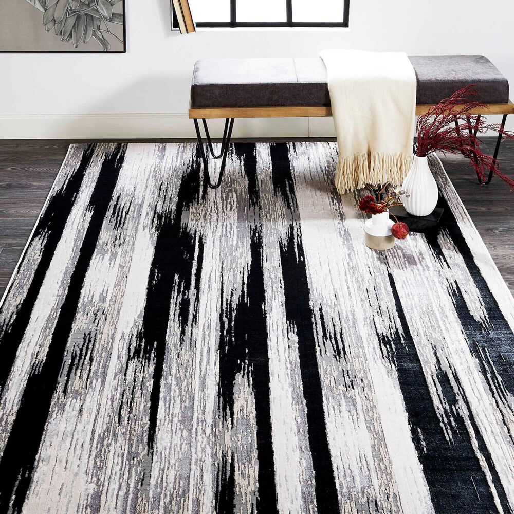 Feizy Micah 3338F 8&#39; x 10&#39; Black and Silver Area Rug, , large