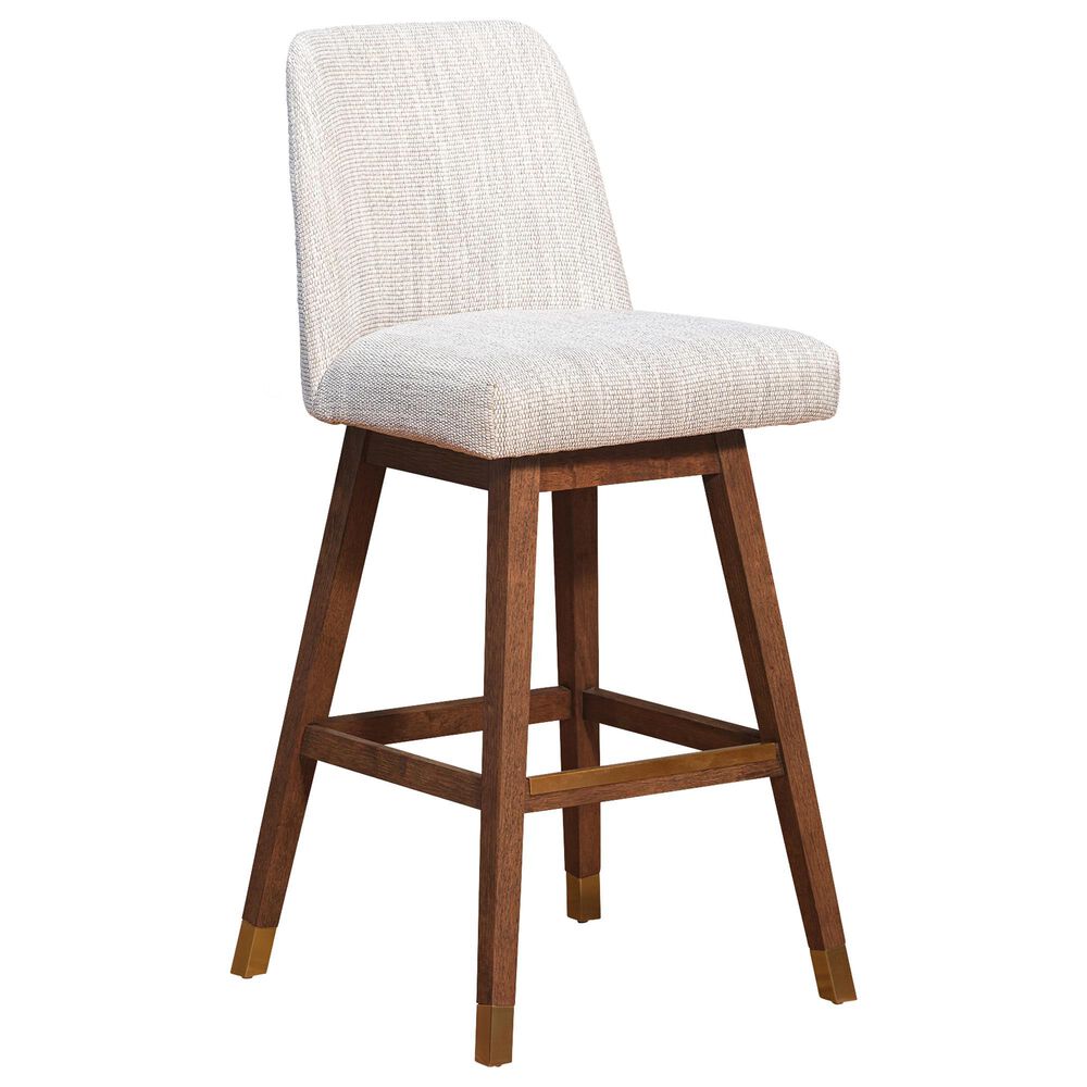 Blue River Amalie Swivel Barstool Stool with Beige Cushion in Brown Oak, , large