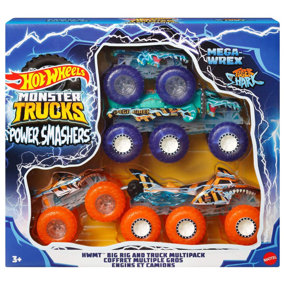 Hot Wheels 4-Pack Monster Trucks Power Smashers Toy Truck and Big Rig in Multicolor, , large