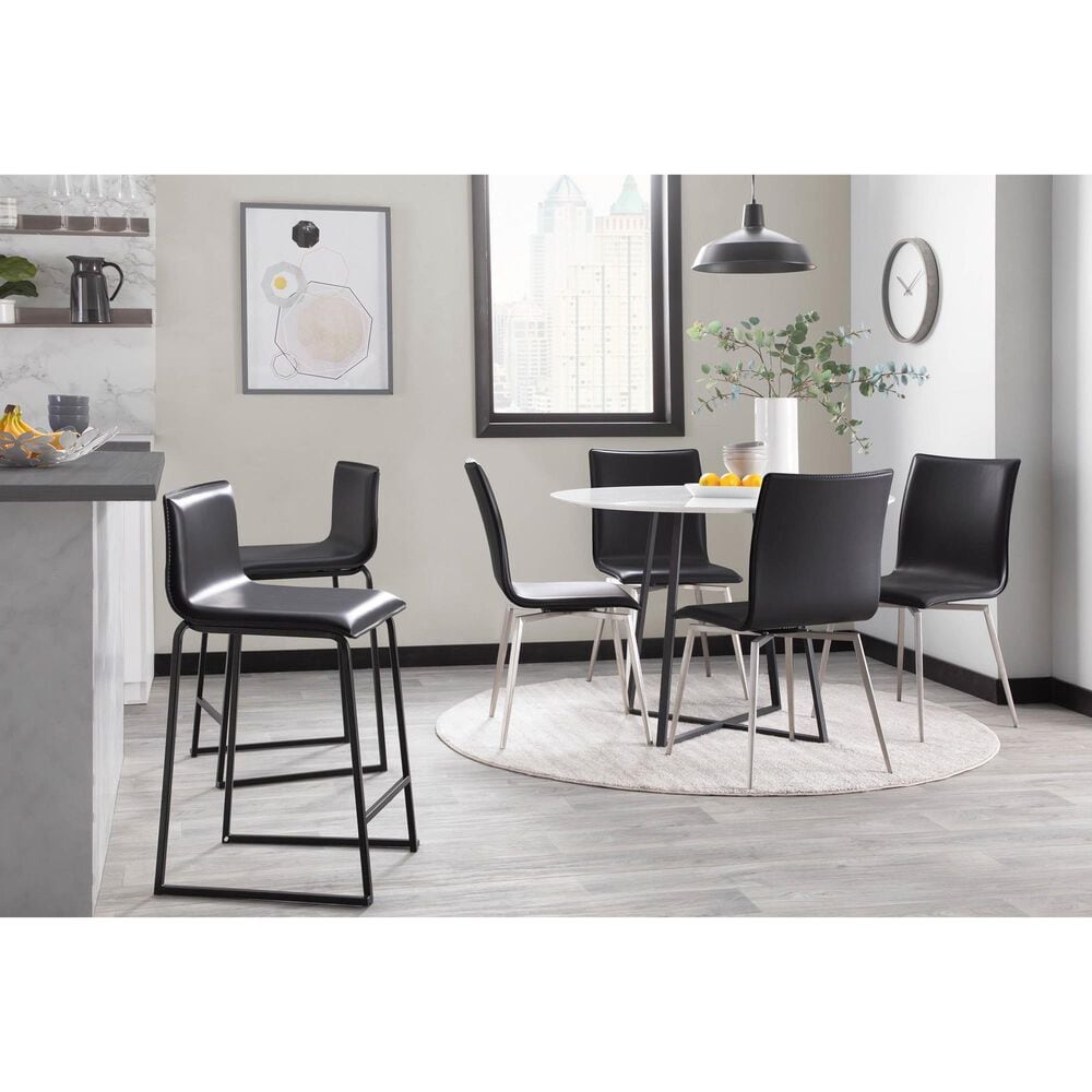 Lumisource Mason Swivel Side Chair with Black Upholstered in Brushed Stainless Steel (Set of 2), , large