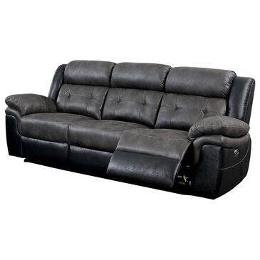 Furniture of America Davila Dual Power Reclining Sofa in Gray and Black, , large