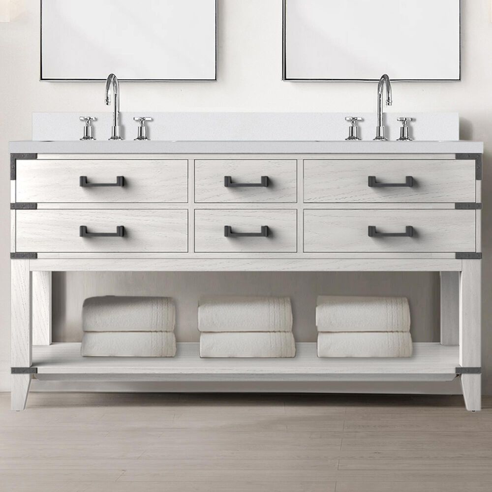 Lexora Home Norwalk 60&quot; Double Bathroom Vanity in White Oak with White Cultured Marble Top  and Rectangle Sink, , large