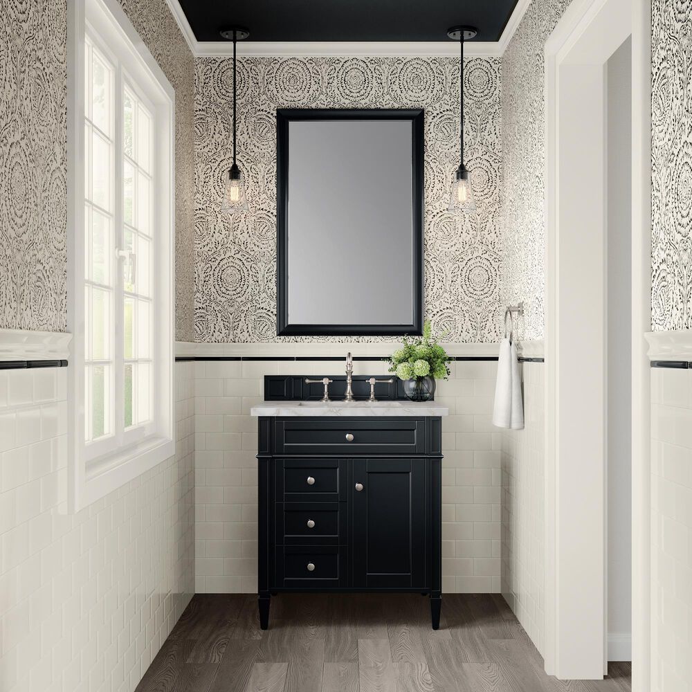 James Martin Vanities Brittany 30" Single Bathroom Vanity in Black Onyx with 3 cm Victorian Silver Quartz Top and Rectangular Sink, , large