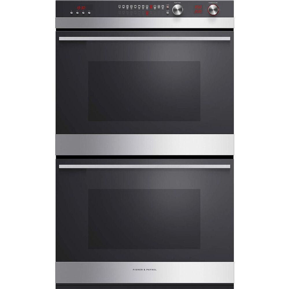 Fisher and Paykel 30 Inch Built-in Double Wall Oven in Brushed Stainless Steel with Black Glass, , large