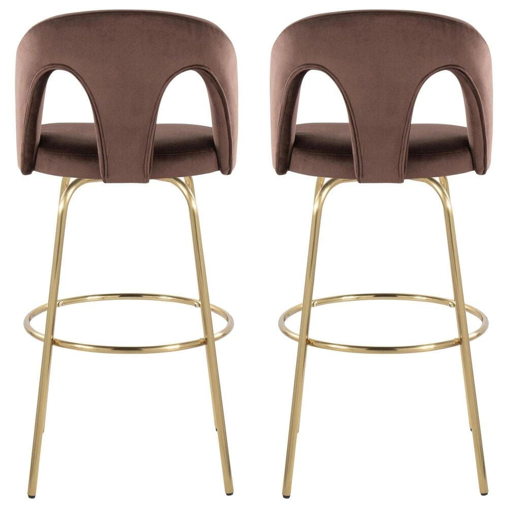 LumiSource Ava Swivel Bar Stool with Espresso Velvet Upholstery in Gold (Set of 2), , large