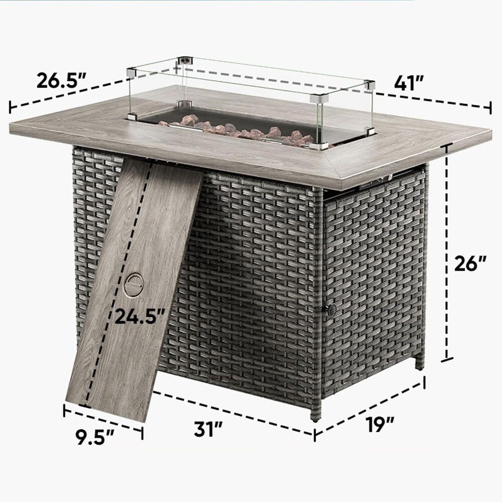 Sunwell Garden Rectangular Fire Pit Table in Gray, , large