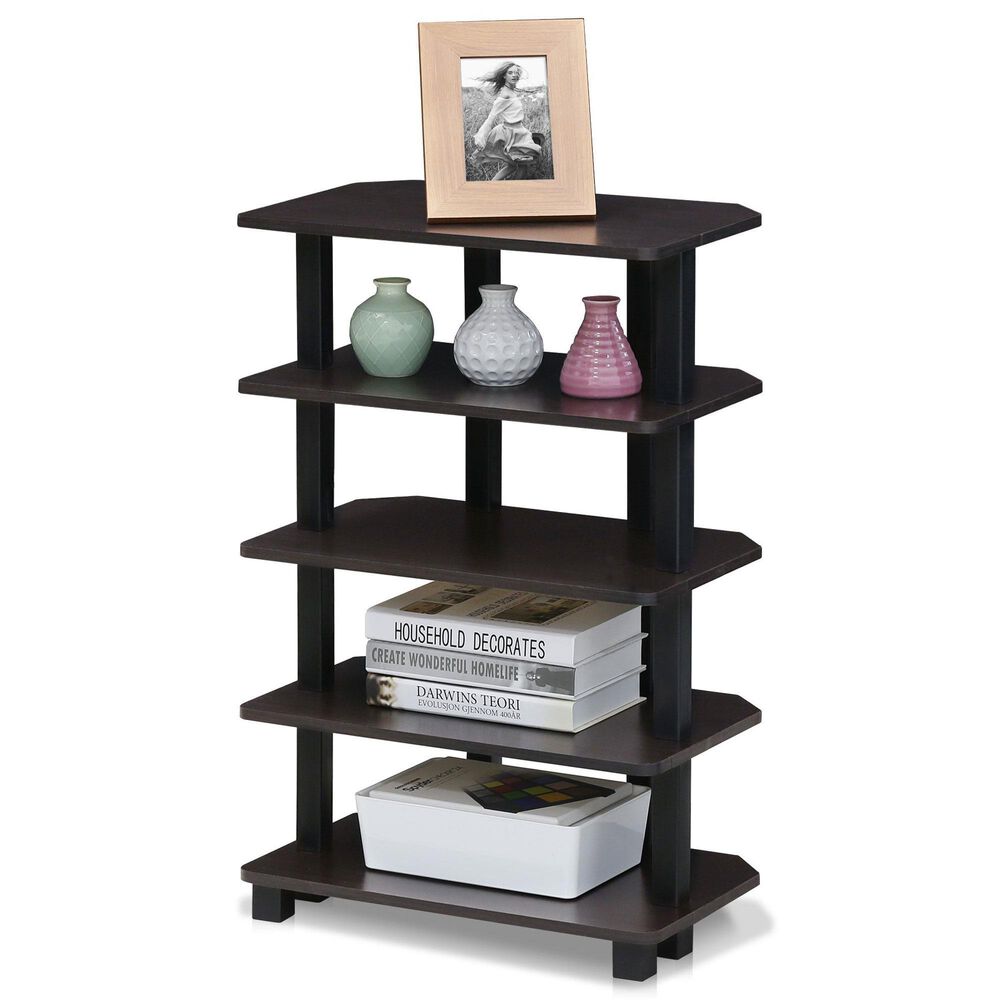 HOMLUX Turn-N-Tube 5-Tier Corner Open Storage Bookshelf in Espresso and Black, , large