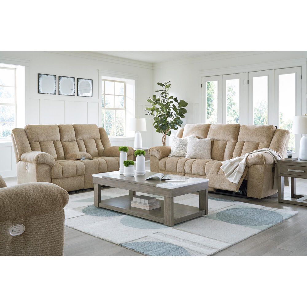Ashley Tip-Off Power Reclining Sofa with Adjustable Headrest in Wheat, , large