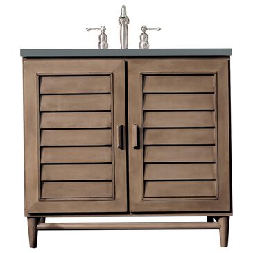 James Martin Portland 36" Single Bathroom Vanity in Whitewashed Walnut with 3 cm Cala Blue Quartz Top and Rectangular Sink, , large