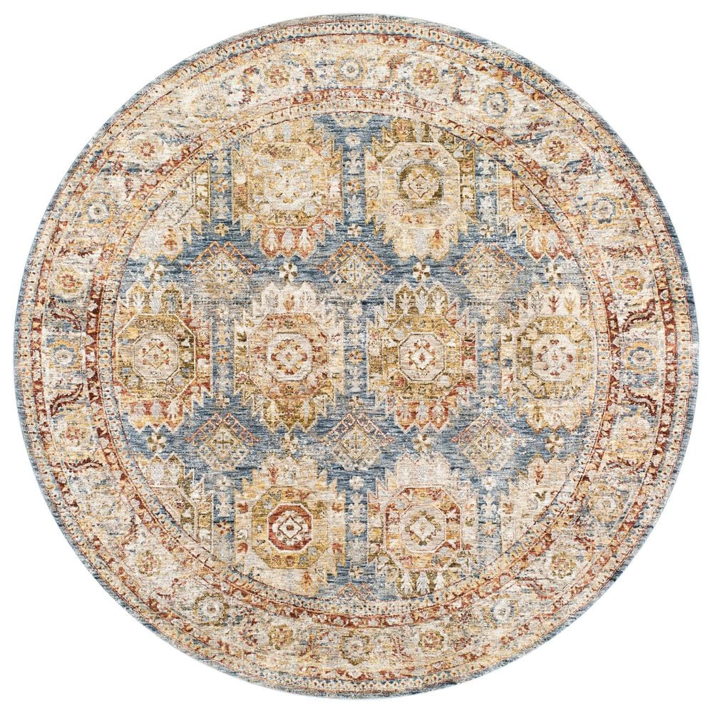 Surya Mona Lisa 5&#39;3&quot; Round Tan, Dark Blue, Mustard, Brick Red, Olive, Sage and Burgundy Area Rug, , large