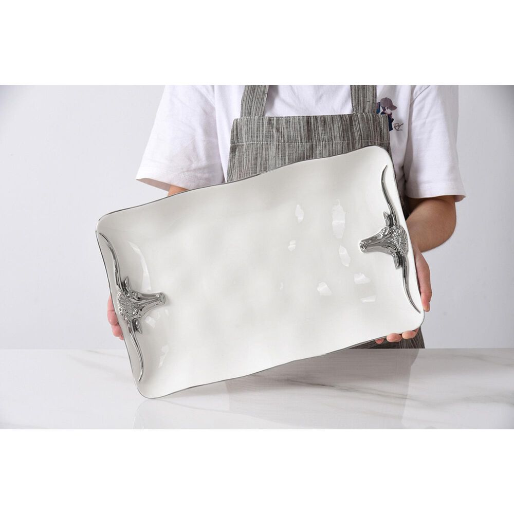 Pampa Bay Longhorns Rectangular Platter in White and Silver, , large