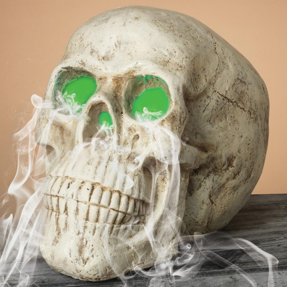 The Gerson Company 20.8" Smoking Haunted Skull in White, , large