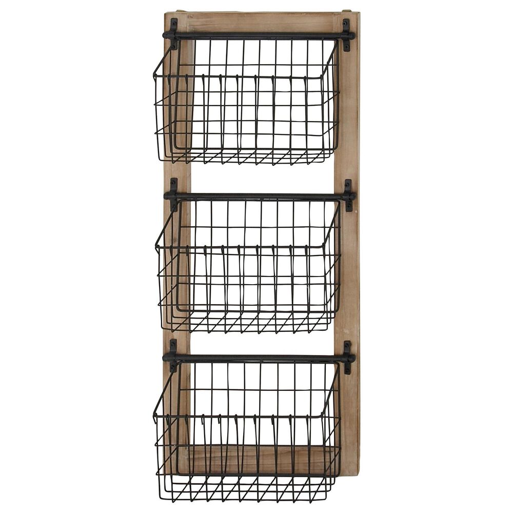 Maple and Jade 3-Slot Decorative Magazine Rack Holder with Suspended Baskets in Matte Black and Brown, , large