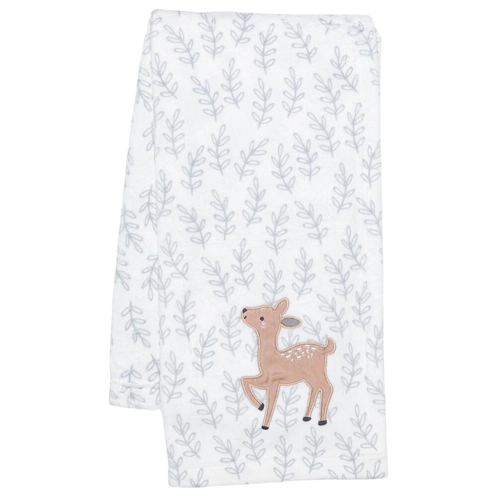 Lambs and Ivy Deer Park Baby Blanket in Brown, White and Grey, , large