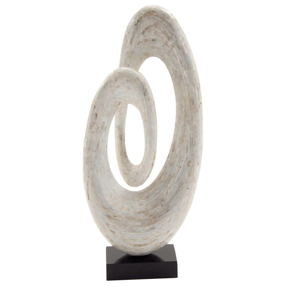 Maple and Jade Pearl Shell Abstract Swirl Decorative Sculpture in Polished White and Black, , large