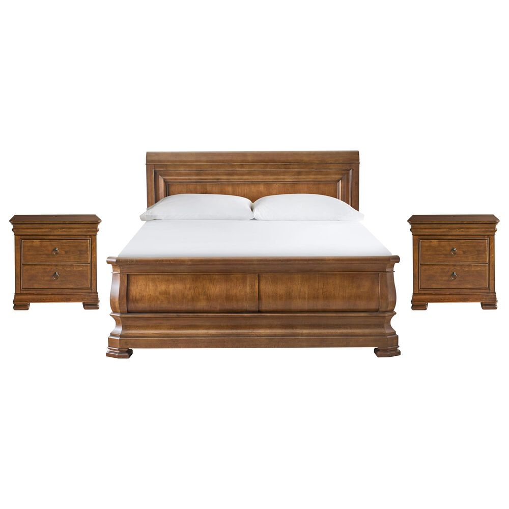 Universal Furniture New Lou King Sleigh Bed with Two Nightstands in Cognac, , large