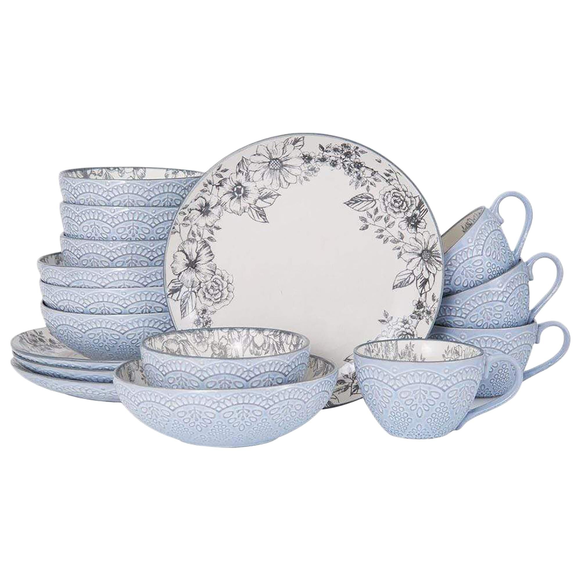 Pfaltzgraff Gabriela 16 Piece Dinnerware Set in Gray and Blue NFM