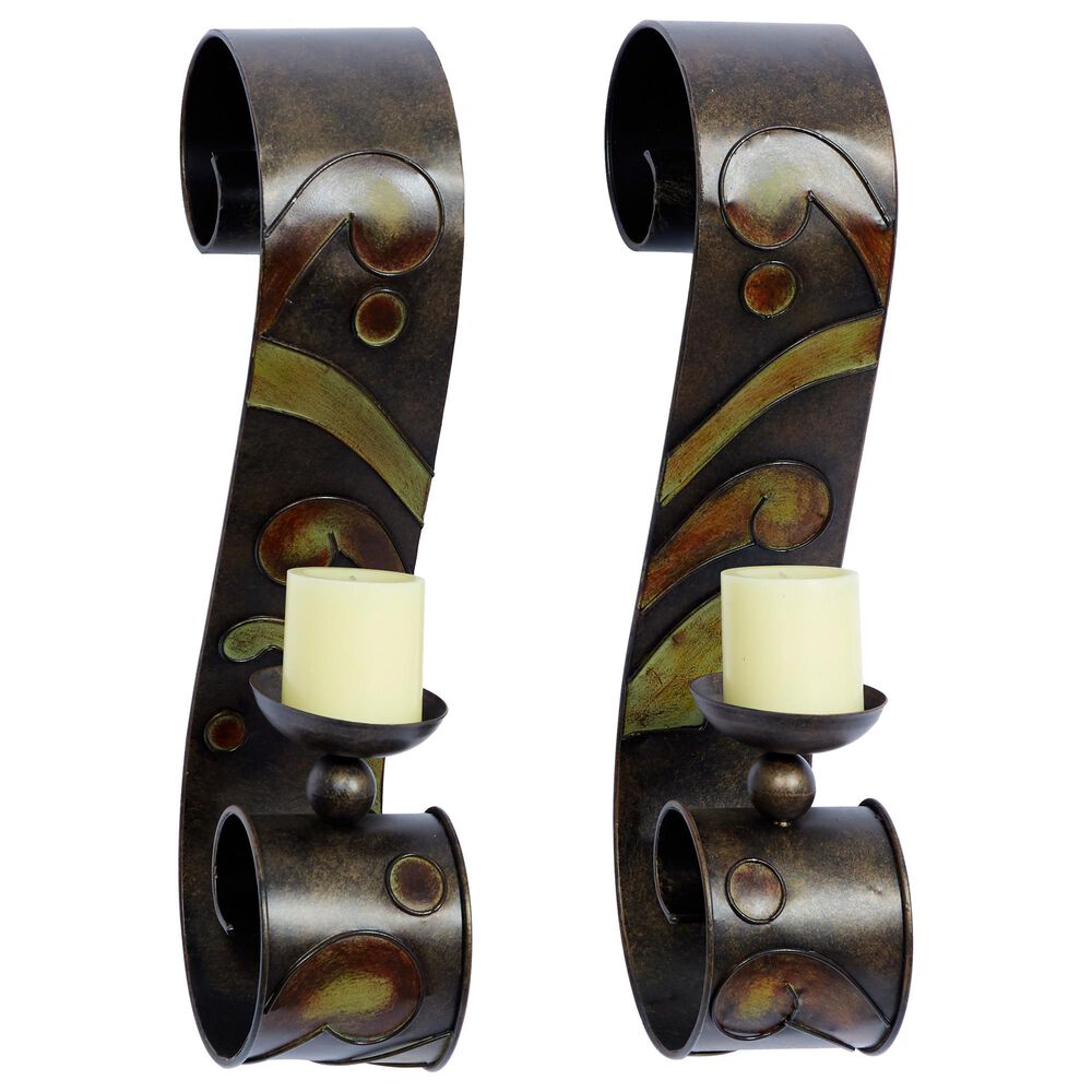 Maple and Jade Candle Holder Wall Sconce in Gold and Copper &#40;Set of 2&#41;, , large