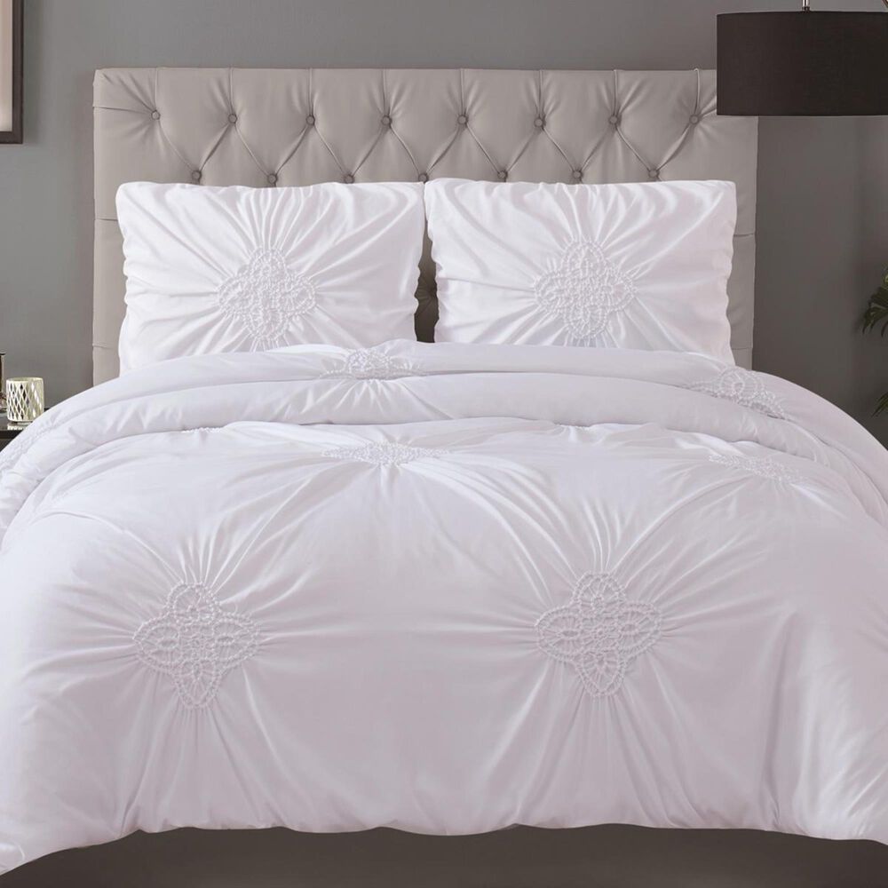 Pem America Christian Siriano Georgia Rouched 3-Piece King Duvet Cover Set in White, , large