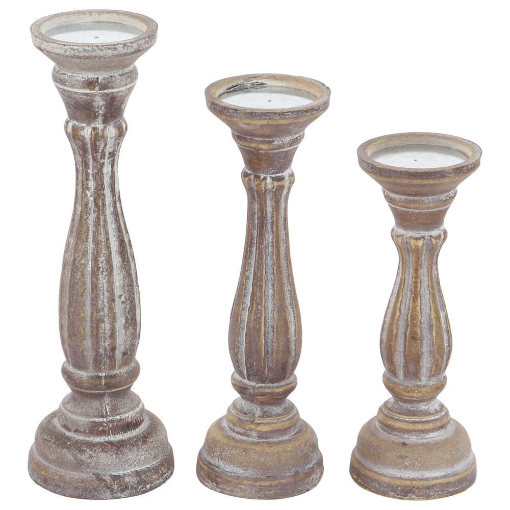 Maple and Jade Traditional Wood Candle Holder in Brown (Set of 3), , large