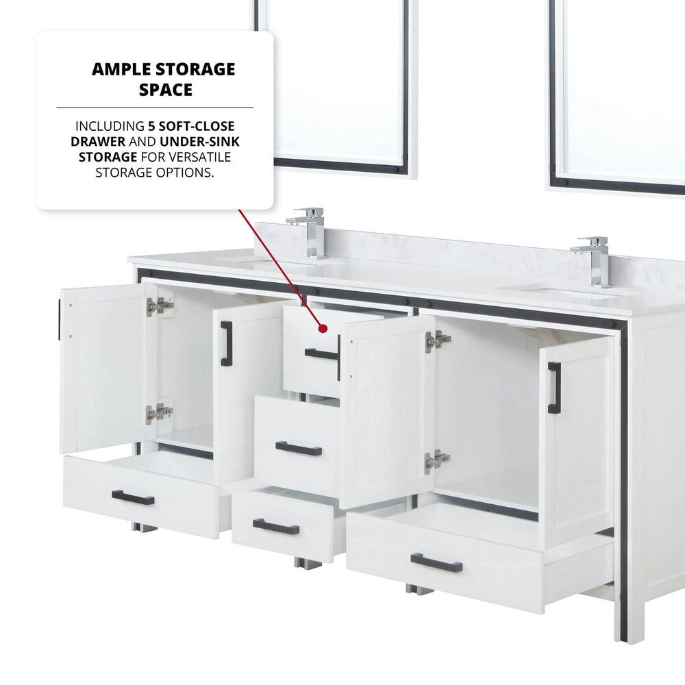 Lexora Home Ziva 80&quot; Double Bathroom Vanity in White with 2 cm White Quartz Top and Rectangular Sinks, , large