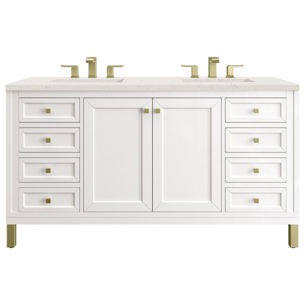 James Martin Vanities Chicago 60" Double Bathroom Vanity in Glossy White with 3 cm Lime Delight Quartz Top and Rectangular Sinks, , large