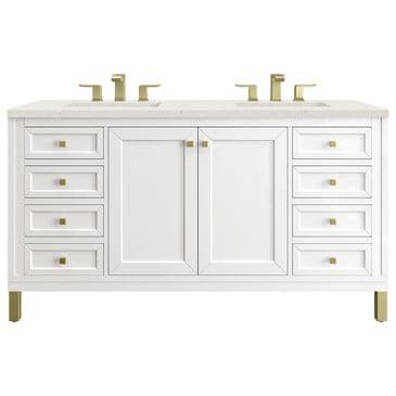 James Martin Vanities Chicago 60" Double Bathroom Vanity in Glossy White with 3 cm Lime Delight Quartz Top and Rectangular Sinks, , large