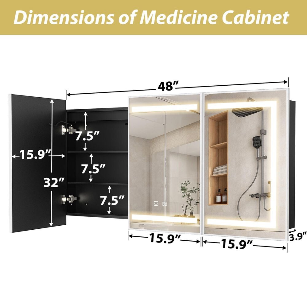 HOMLUX 48" x 32" Bathroom Medicine Cabinet with Mirror in Silver, , large