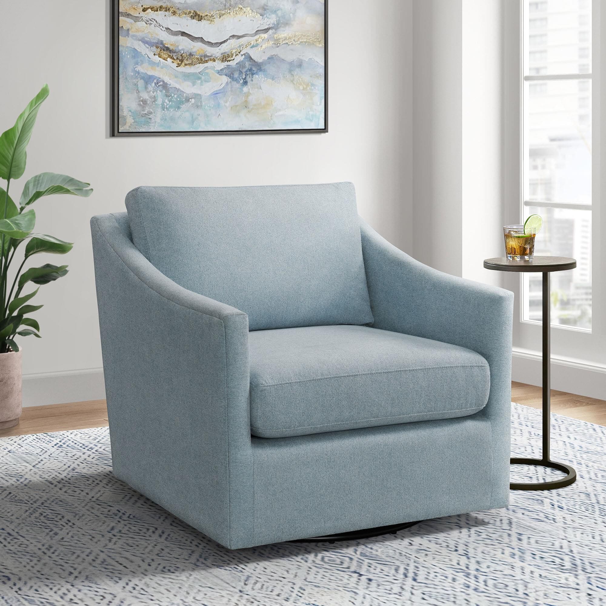 Mayberry Hill Acacia Swivel Chair in Light Blue